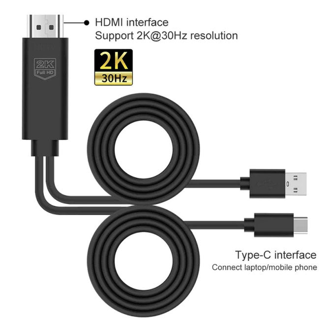 USB-C to 2K HDMI HDTV Adapter (APK Installation Required), Charger Port TYPE-C TV Video Hub AV Cable - AWZ73