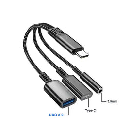 USB-C Earphone Adapter Splitter,  USB-A Port  Port Converter   Headphone Audio Jack  TYPE-C Charging Port   - AWP26 2305-2