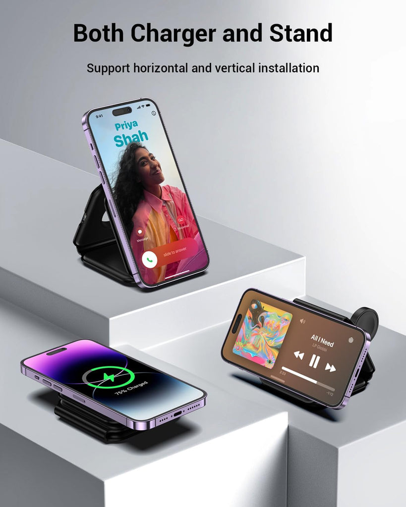 15W Magnetic Wireless Charger ,  Quick Charge  Slim  Foldable Charging Pad  Fast Charge   - AWG37 2034-3