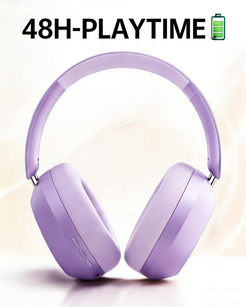 Purple Wireless Headphones ,  Earphones w Mic Headset Foldable  - AWXW268 2629-4