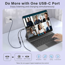 USB-C Earphone Adapter Splitter,  USB-C Male to 3.5mm and USB-C Female Port Converter Headphone Audio Jack  TYPE-C Charging Port  - AWP22 2282-2