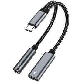 USB-C Earphone Adapter Splitter,  USB-C Male to 3.5mm and USB-C Female Port Converter Headphone Audio Jack  TYPE-C Charging Port  - AWP22 2282-1