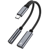 USB-C Earphone Adapter Splitter, USB-C Male to 3.5mm and USB-C Female Port Converter Headphone Audio Jack TYPE-C Charging Port - AWP22