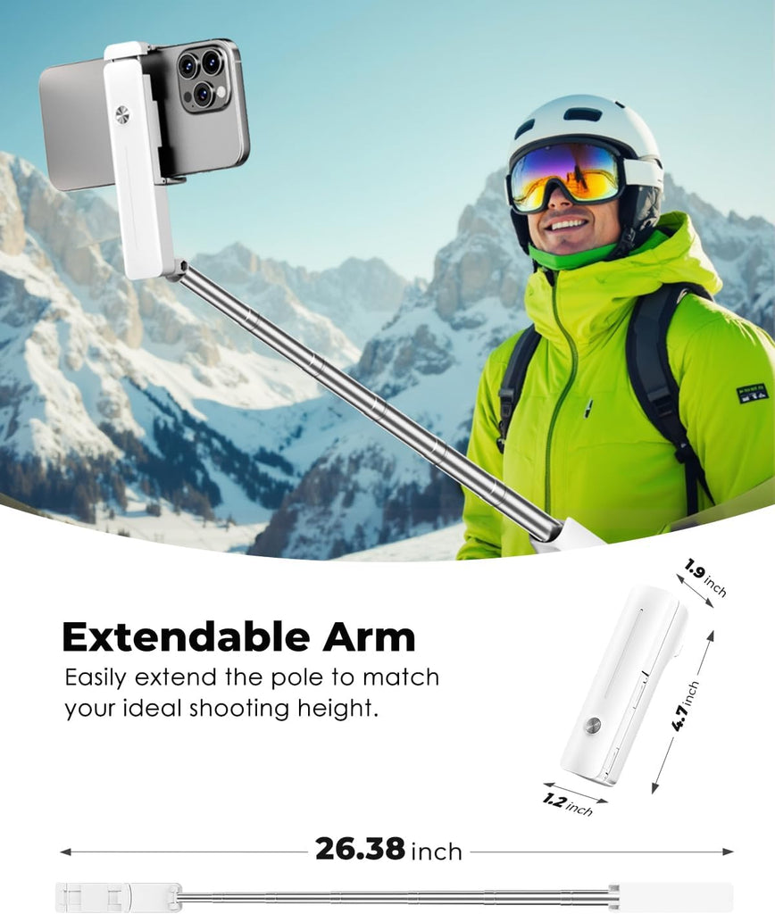 White Selfie Stick ,  Self-Portrait Remote Shutter Built-in Tripod Wireless  - AWXW246 2603-3