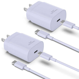 Purple 2 Pack 25W Fast Home Charger,  Power Quick 2 Pack 6ft USB-C Cable PD Type-C  - AWXW189 2538-1