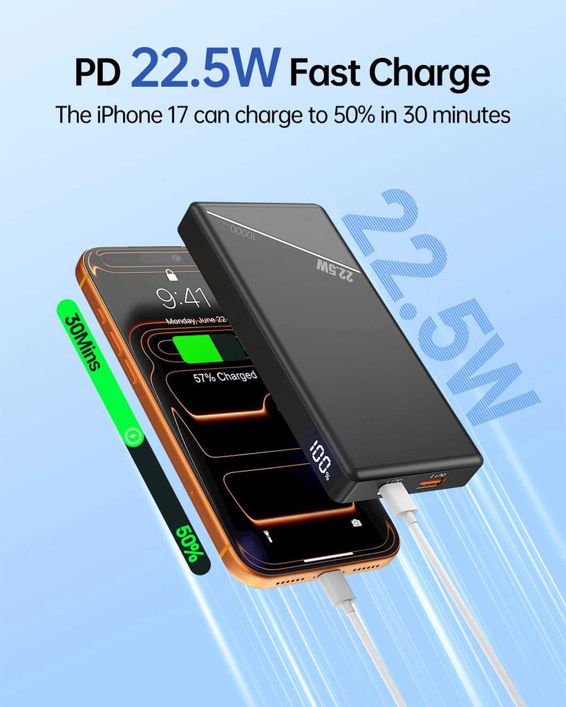 2 Pack 10000mAh Power Bank ,  LED Display  Portable Charger Backup Battery 22.5W PD Fast Charge   - AWXW241 2597-2