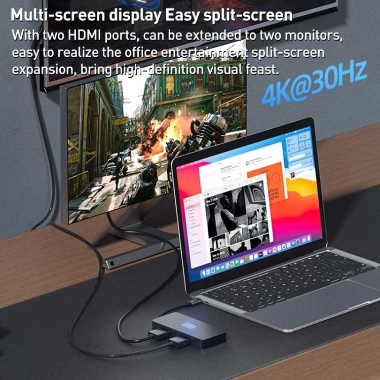 2 Port HDMI TV Adapter,  Projector Converter  Audio Video TYPE-C PD Charger 7-in-1 USB-C Hub  - AWZ88 2212-5