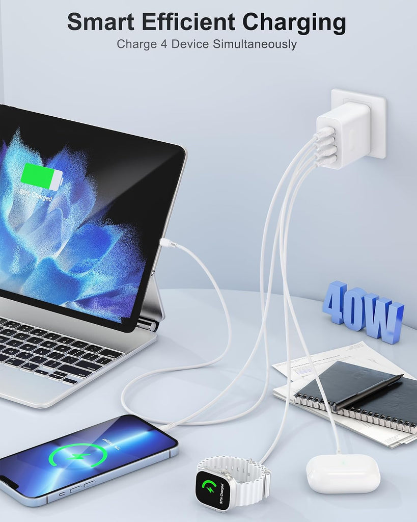 2 Pack 40W Wall Charger ,  Home and Travel AC Plug  Power Adapter Block 2 USB-C USB Ports Adaptive Fast Cube  - AWXW271 2632-3