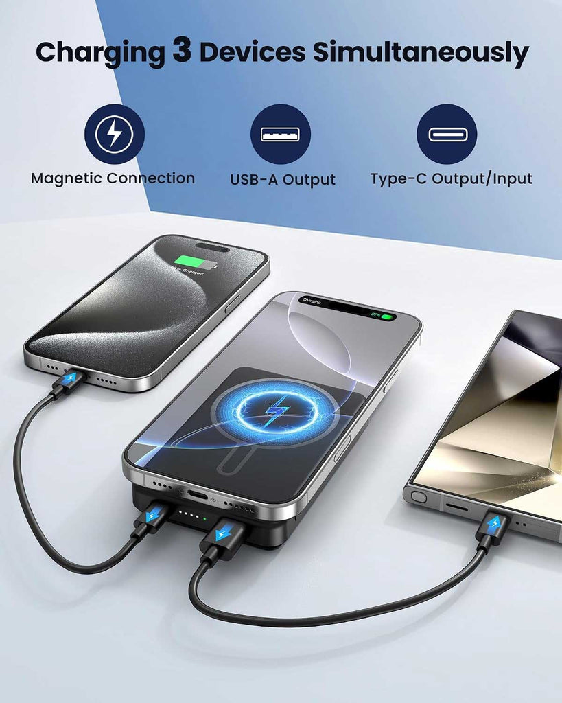 10000mAh 22.5W Power Bank,  Slim Portable Charger Backup Battery Magnetic Wireless Charging   - AWF77 2336-3