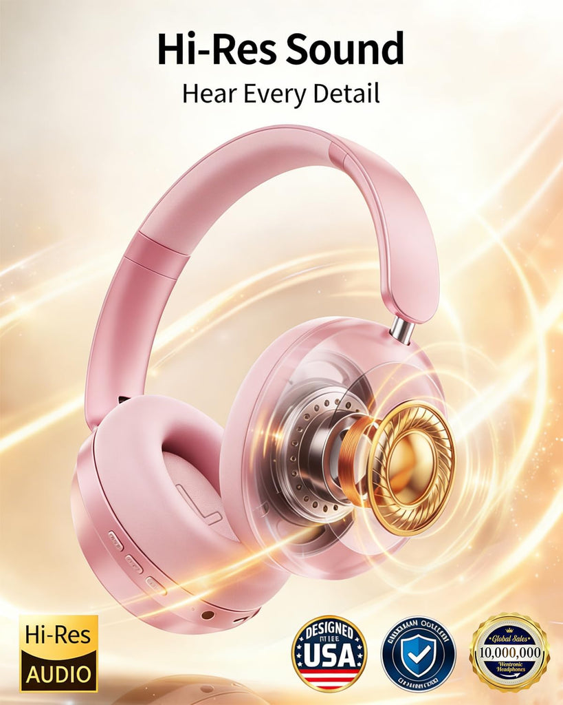 Pink Wireless Headphones,  Earphones w Mic Headset Foldable  - AWXW269 2630-3