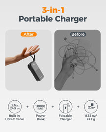 10000mAh Power Bank with AC Wall Plug,  Built-in Cable Portable Charger Backup Battery 30W PD Fast Charge  - AWXW282 2644-2