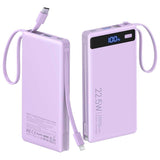 10000mAh Purple Power Bank, Built-in Cable Portable Charger Thinner Backup Battery 22.5W PD Fast Charge - AWXW245