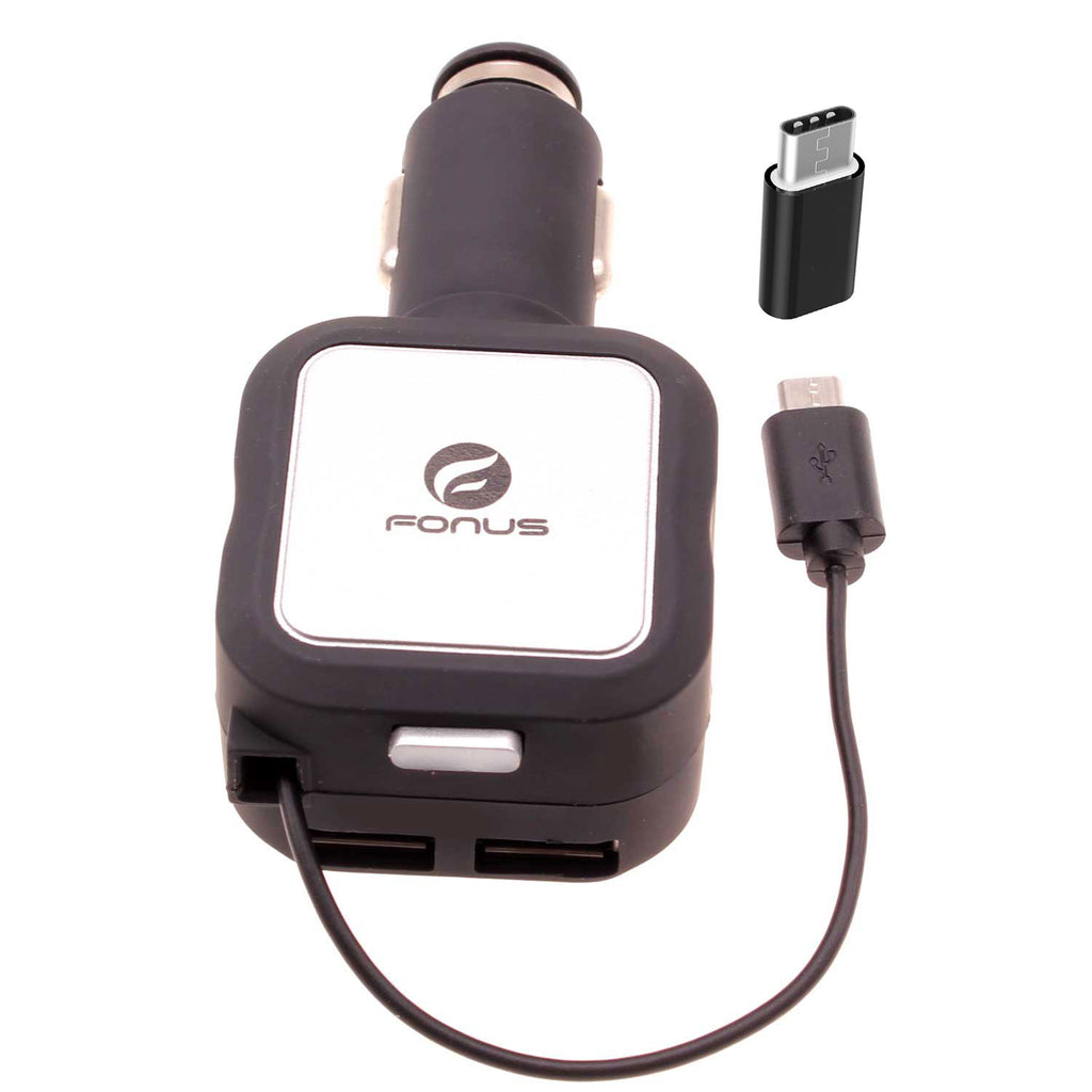 Retractable Car Charger ,   DC Socket  USB-C Adapter   2-Port USB   4.8Amp   - AWG50 2016-5