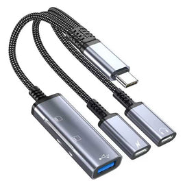 3-in-1 USB-C Splitter Earphone Adapter,  MicroSD Slot 3-in-1 Converter  Memory Card Reader TYPE-C Charging Port  - AWP27 2306-1