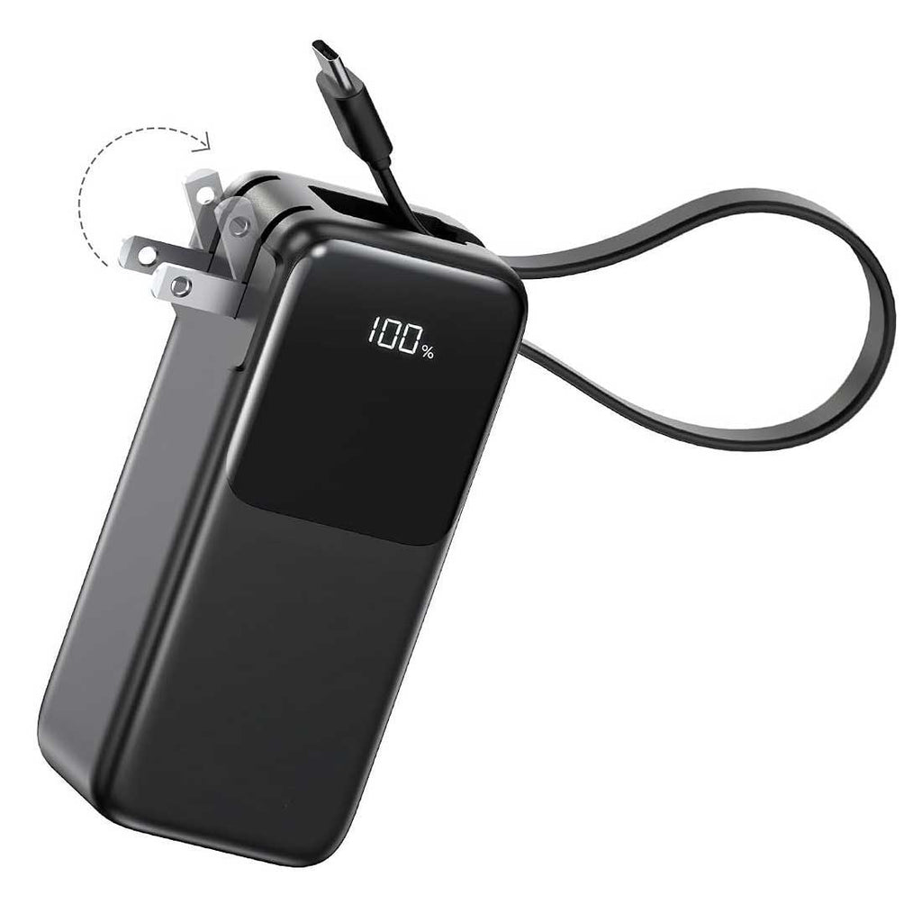 10000mAh Power Bank with AC Wall Plug,  Built-in Cable Portable Charger Backup Battery 30W PD Fast Charge  - AWXW282 2644-1