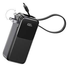 10000mAh Power Bank with AC Wall Plug,  Built-in Cable Portable Charger Backup Battery 30W PD Fast Charge  - AWXW282 2644-1