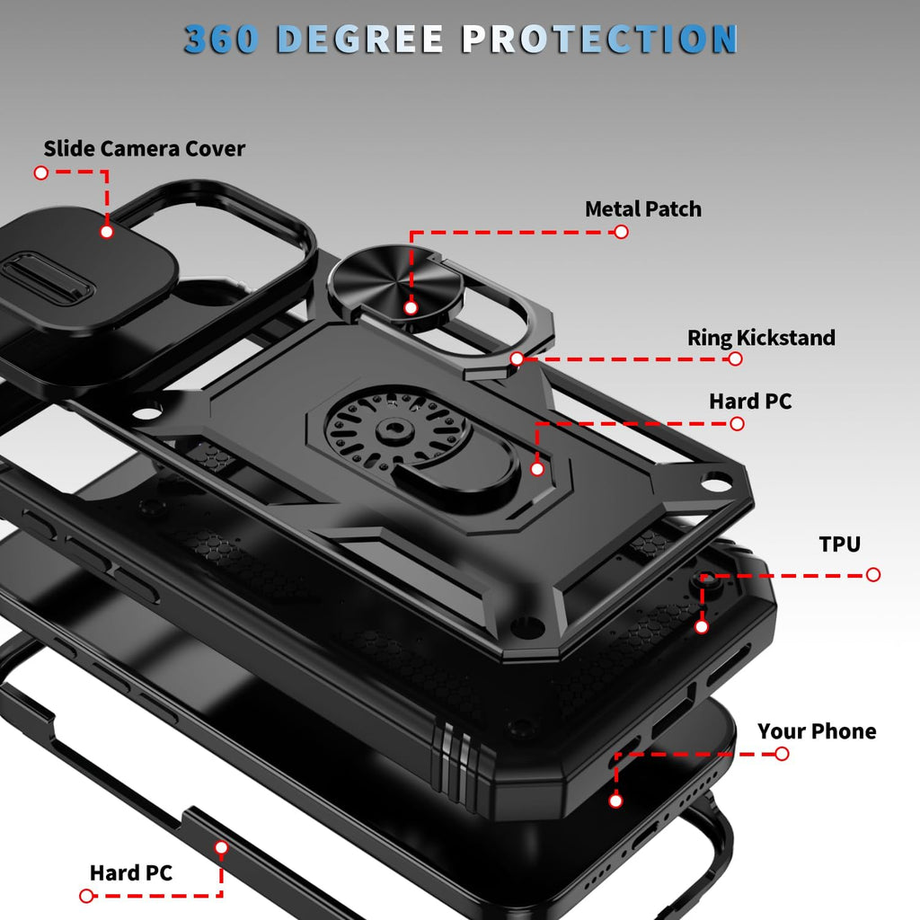 Hybrid Case Cover,  Shockproof Kickstand Lens Protects Metal Ring  - AWXW104 2446-7