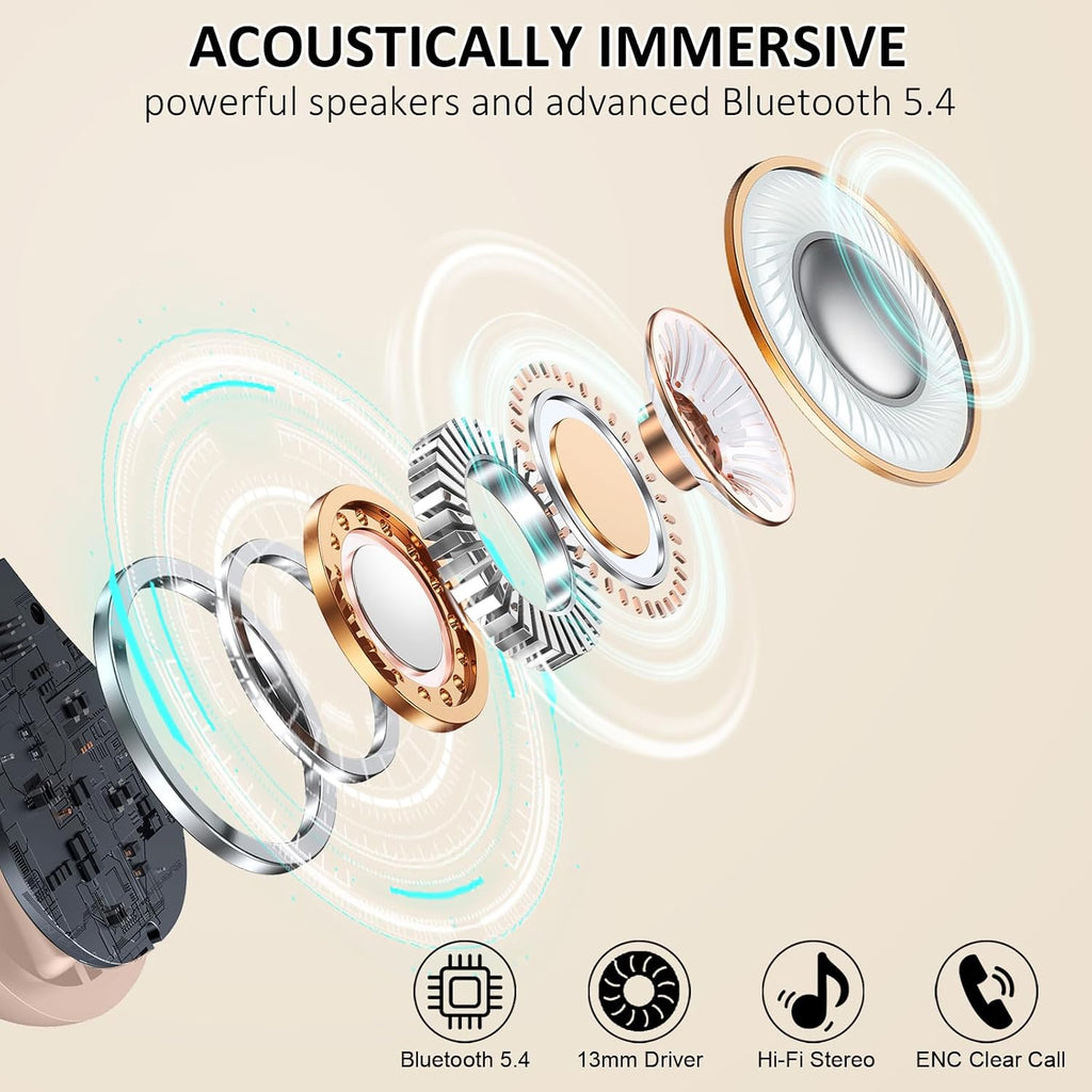 Pink Wireless Ear-hook Earphones,  Charging Case True Stereo Over the Ear Headphones Bluetooth Earbuds  - AWXW267 2628-2