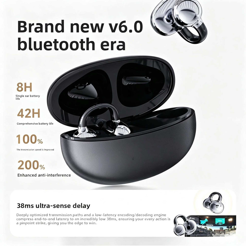 Wireless Ear-Clip TWS Earphones,  Charging Case True Stereo Bone Conduction Headphones Bluetooth Earbuds  - AWY92 2335-7