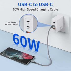 3 Pack 1ft Long PD USB-C Cables,  USB-C to USB-C Power Wire TYPE-C to TYPE-C Cord Fast Charge  - AWXW198 2548-2