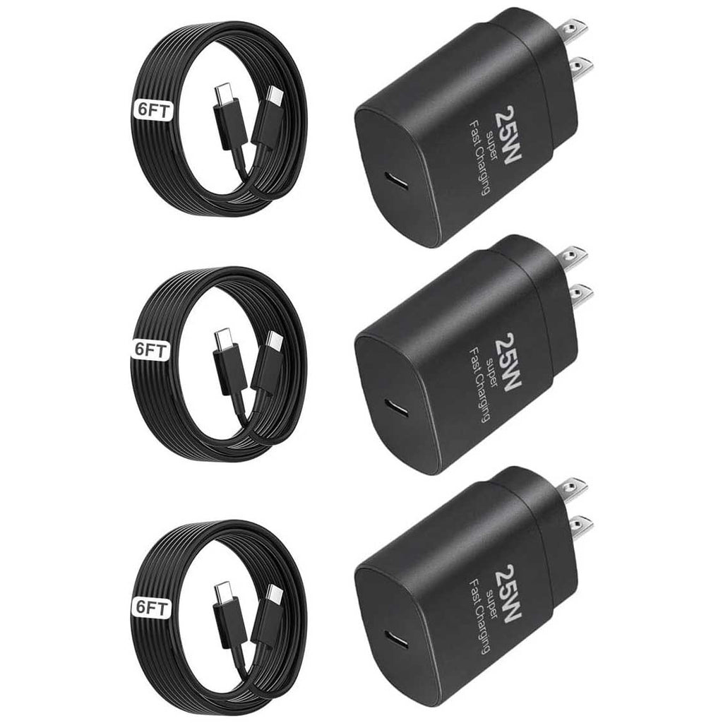 3 Pack 25W Fast Home Charger,  Power Quick 3 Pack 6ft USB-C Cable PD Type-C  - AWXW228 2583-1