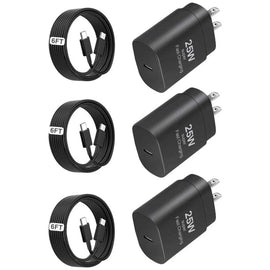 3 Pack 25W Fast Home Charger,  Power Quick 3 Pack 6ft USB-C Cable PD Type-C  - AWXW228 2583-1