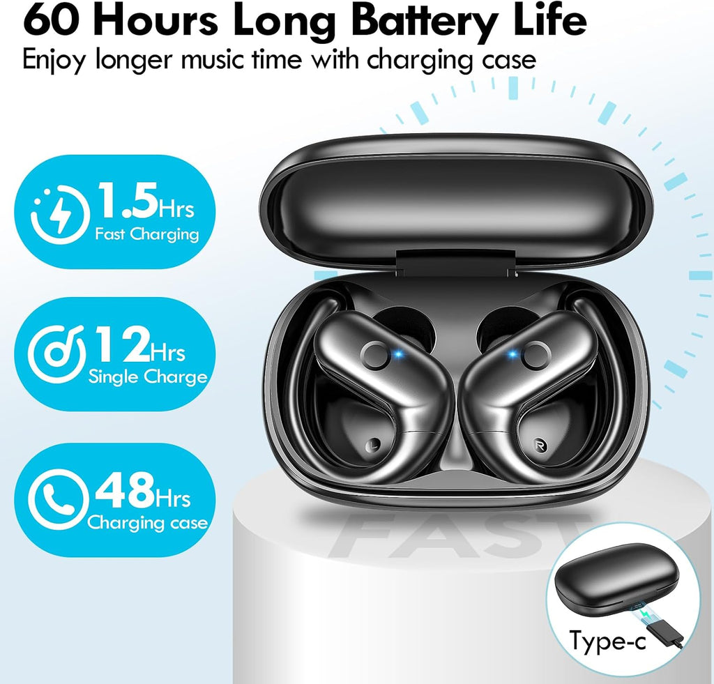 Wireless Ear-hook Earphones ,  Charging Case True Stereo Over the Ear Headphones Bluetooth Earbuds  - AWXW142 2491-8