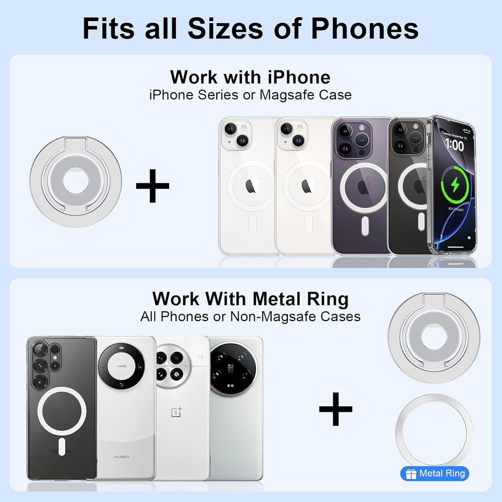 Metal Magnetic Ring Phone Holder,  Silver Color Desk Stand Folding Kickstand  - AWXW220 2570-6