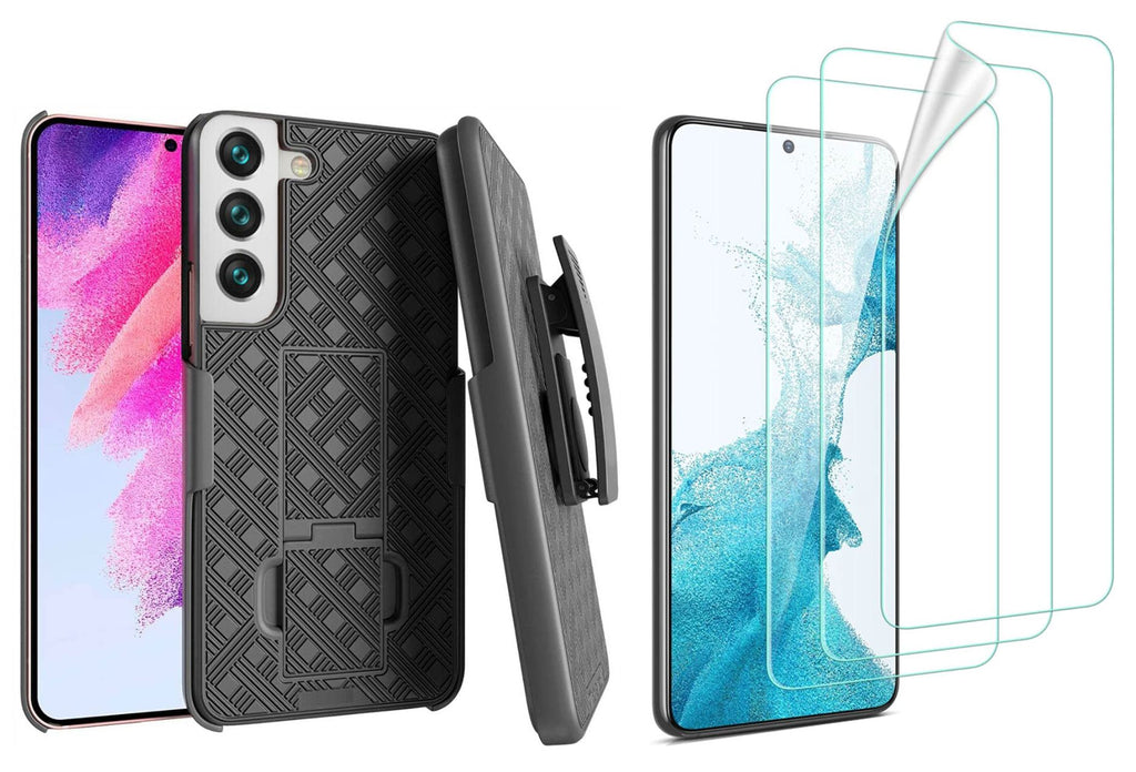 Belt Clip Case and 3 Pack Screen Protector , Anti-Glare Kickstand Cover TPU Film Swivel Holster - AWA86+3Z38