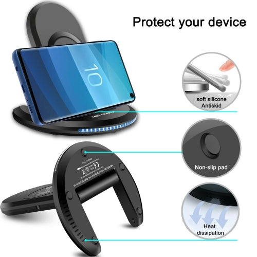 Wireless Charger, 2-Coils Stand Folding 15W Fast - AWA82