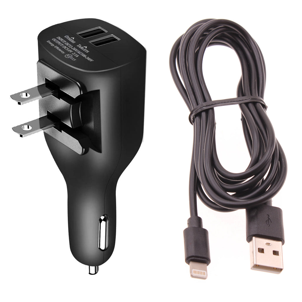 2-in-1 Car Home Charger, Charging Wire Travel Adapter Power Cord 6ft Long USB Cable - AWY11