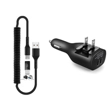 Load image into Gallery viewer, 2-in-1 Car Home Charger, Power Wire Charger Cord Micro-USB to USB-C Adapter Coiled USB Cable - AWE96