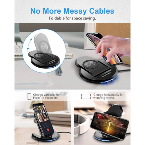 Wireless Charger, 2-Coils Stand Folding 15W Fast - AWA82