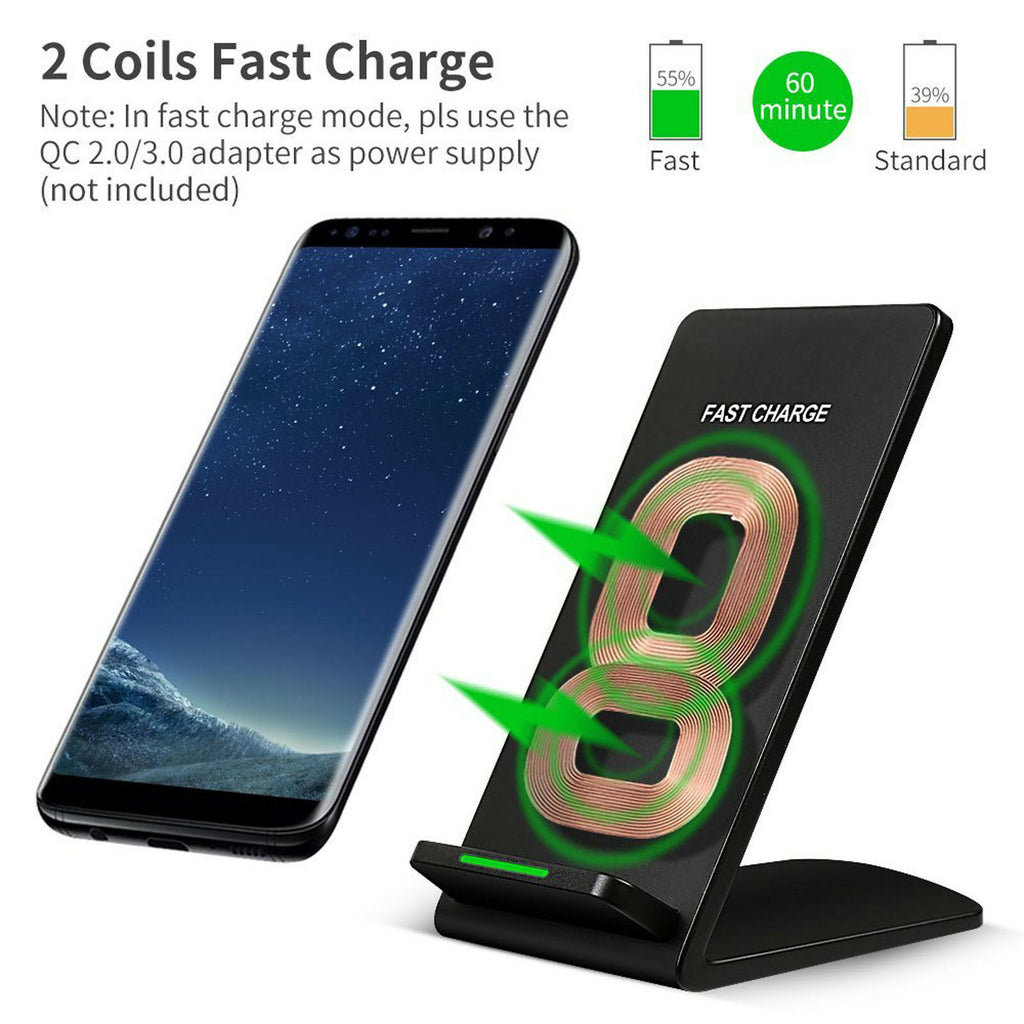 Wireless Charger, 2-Coils Detachable Stand 10W Fast - AWZ40