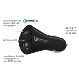 Car Charger, Type-C 6ft Cable 2-Port USB 30W Fast - AWA56