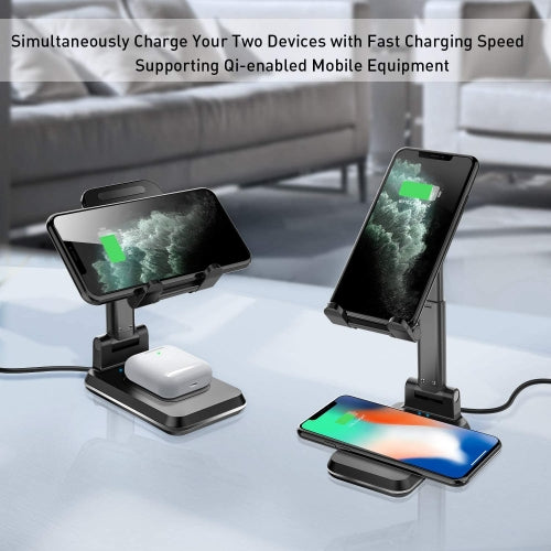 Dual 10W Wireless Charger, 2-Coils Stand Foldable Fast - AWJ96