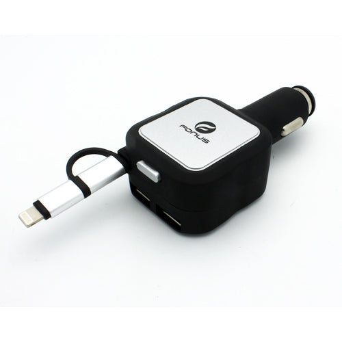 Car Charger, 2-in-1 2-Port USB 4.8Amp Retractable - AWC82