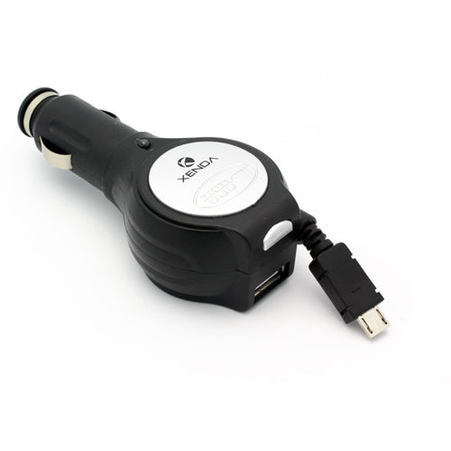 Car Charger, DC Socket Micro-USB USB Port Retractable - AWU76