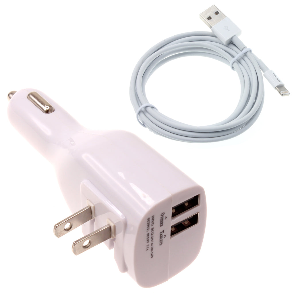 2-in-1 Car Home Charger, Charging Wire Travel Adapter Power Cord 6ft Long USB Cable - AWY13