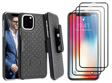 Load image into Gallery viewer, Belt Clip Case and 3 Pack Screen Protector, 5D Touch Kickstand Cover Tempered Glass Swivel Holster - AWM27+3R49