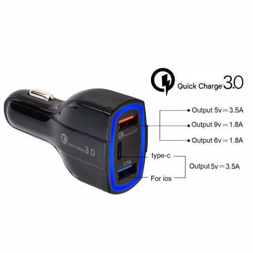 Quick Car Charger, Power Type-C Port 3-Port USB 48W - AWF56