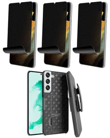 Belt Clip Case and 3 Pack Privacy Screen Protector, Anti-Peep Kickstand TPU Film Swivel Holster - AWZ56+3Z25