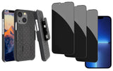 Belt Clip Case and 3 Pack Privacy Screen Protector, Anti-Spy Kickstand Cover Tempered Glass Swivel Holster - AWA49+3Z26