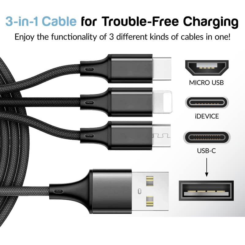 3-in-1 USB Cable, USB-C Power Cord Charging Wire - AWG72