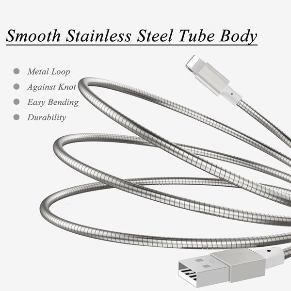 3ft and 6ft Long Metal USB Cables, Data Sync Wire Power Cord Fast Charge - AWY63