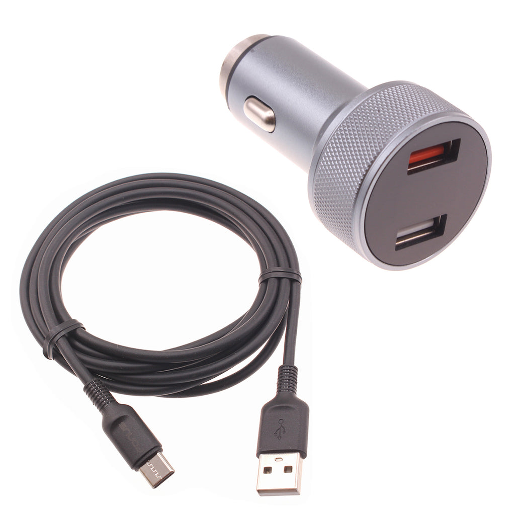 Car Charger, DC Socket 6ft USB-C Cable 2-Port 24W Fast - AWE15