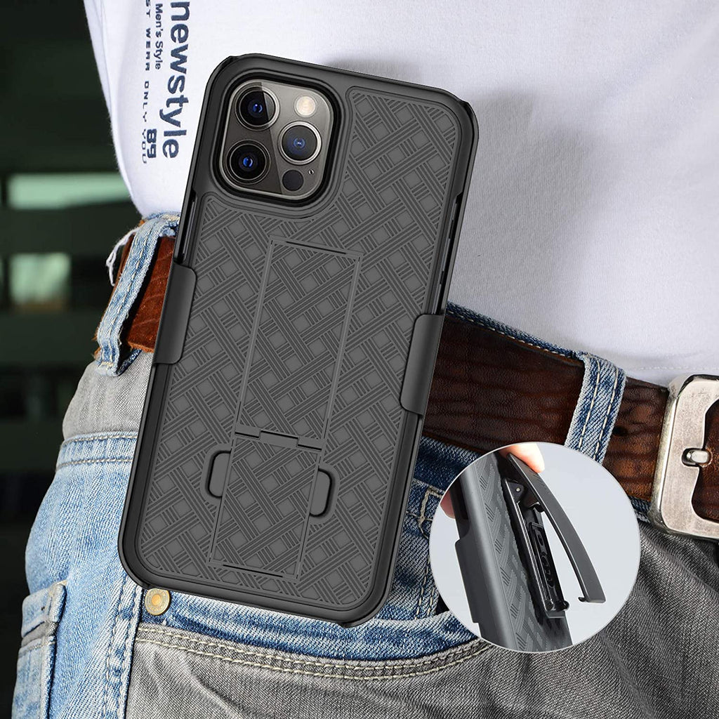 Belt Clip Case and 3 Pack Screen Protector, 9H Hardness Kickstand Cover Tempered Glass Swivel Holster - AWD13+3G12