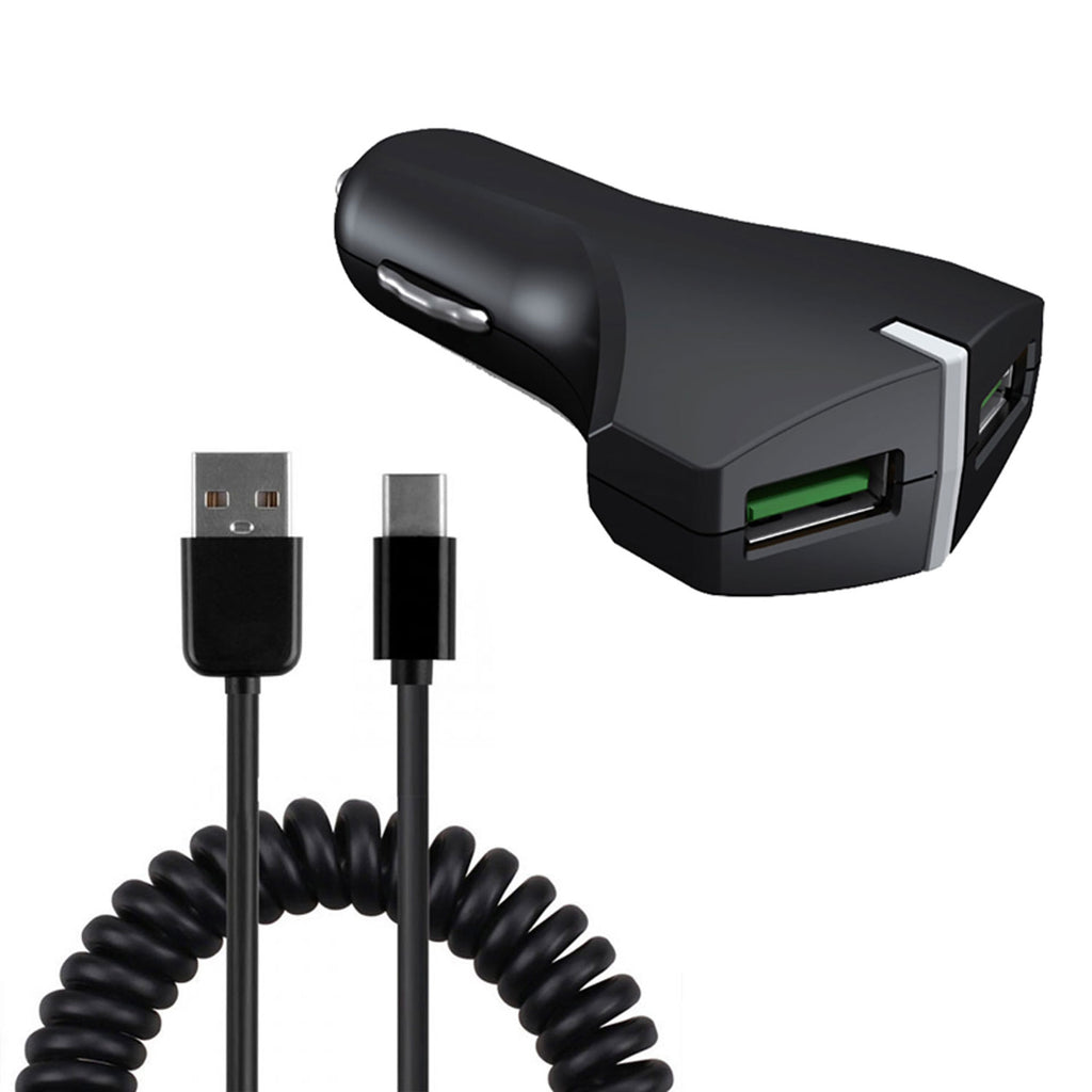 Car Charger, Type-C Coiled Cable 2-Port USB 36W Fast - AWE39