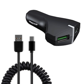 Car Charger,  Type-C Coiled Cable 2-Port USB 36W Fast  - AWE39 1487-1