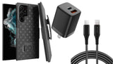 Belt Clip Case and Fast Home Charger Combo, Kickstand Cover 6ft Long USB-C Cable PD Type-C Power Adapter Swivel Holster - AWZ53+G88